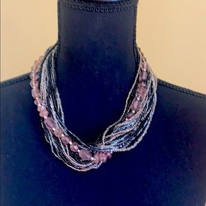 Black, Silver and Tan 19 inches Beaded Necklace